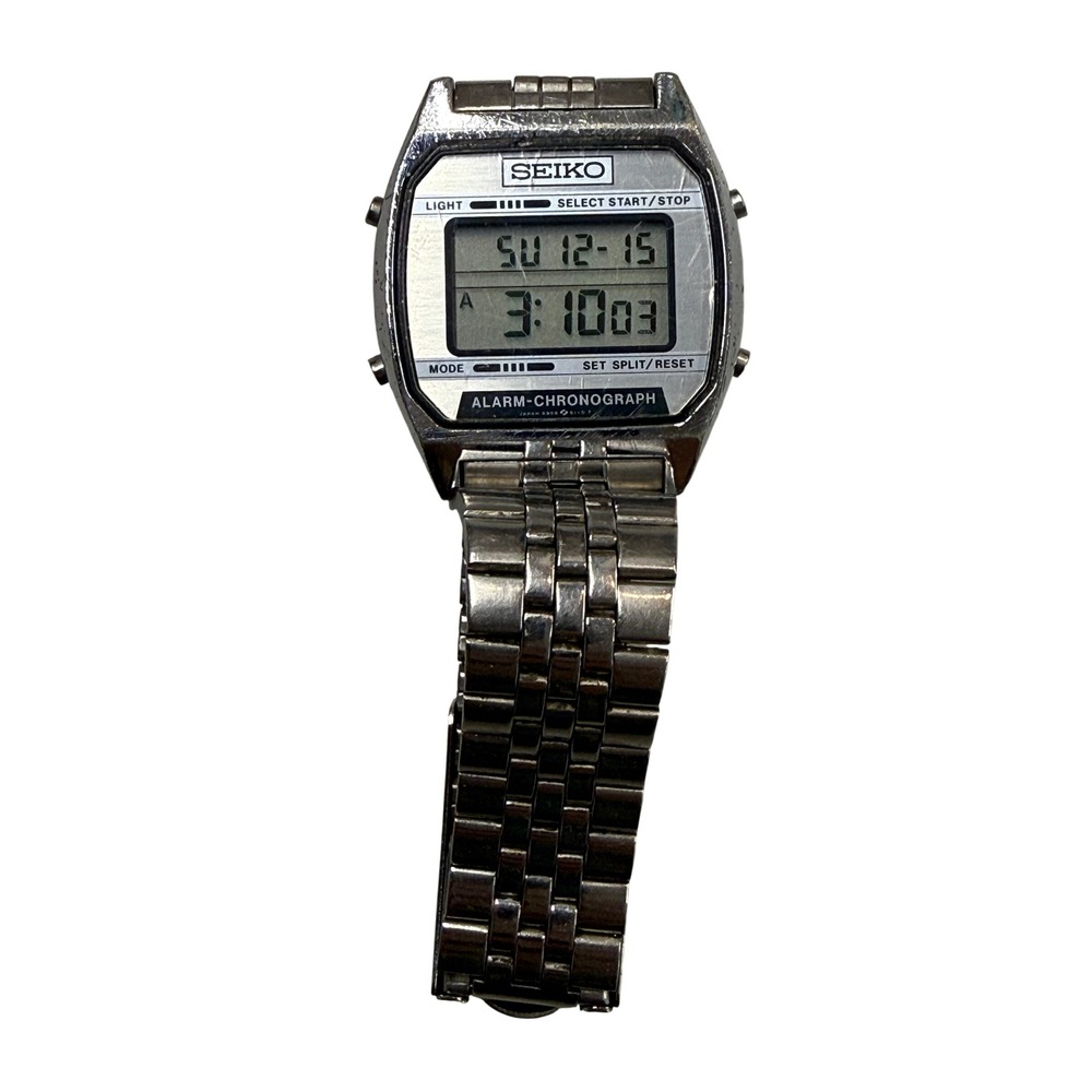 Vintage Seiko A904-5199 Digital Alarm Chronograph Watch Silver Japan 533888